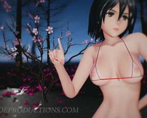 MMD R18 4k UHD Forest Green Bikini Mikasa Ackerman - Baam - 1074