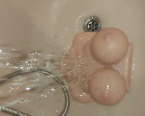 washing my new sextoy ( bouncing titties F cup) teaser short video (ASMR)