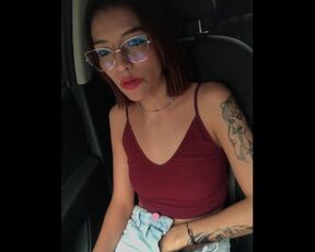 schoolgirl starts touching her pussy and tits in the uber