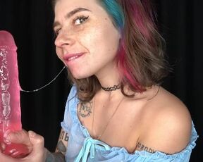 Blowjob with pink Dildo