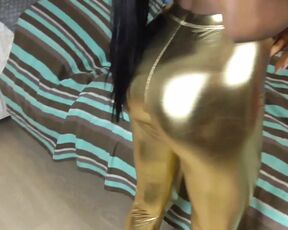 Ebony Barbie Princess Estrellas POV Facesitting in Golden Leggings, Golden Slip and Naked!